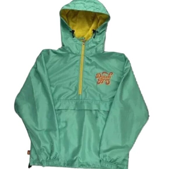 Dutch Bros 1/4 Zip Hooded Pullover Windbreaker Jacket Green Lightweight Small - Picture 1 of 8